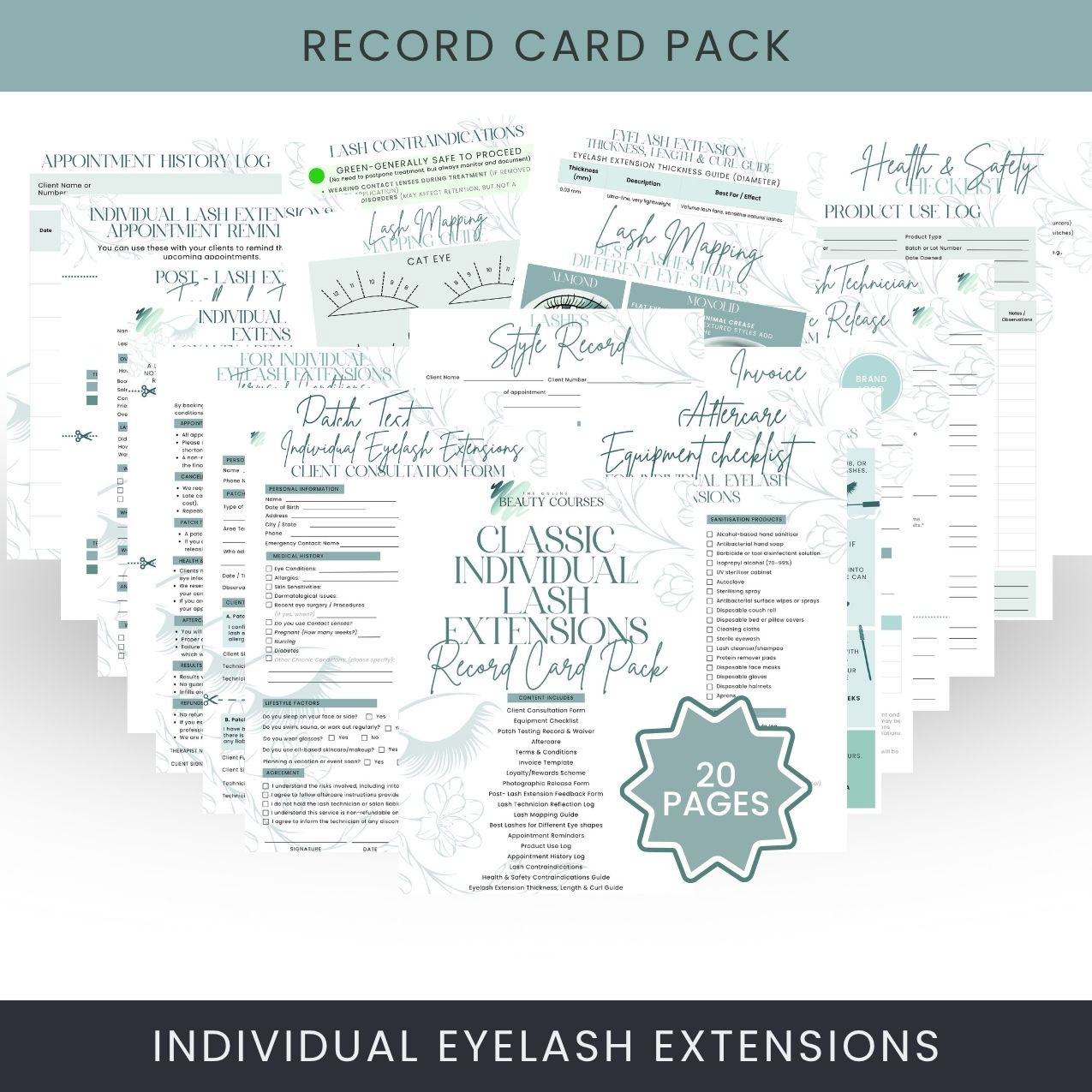 Individual Eyelash Extensions Record Card Pack